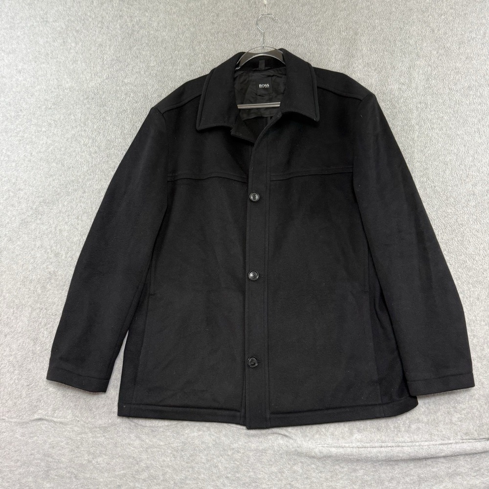 Hugo Boss Men's Black Chester Wool Cashmere Overcoat Jacket Coat 44 L Minimalist